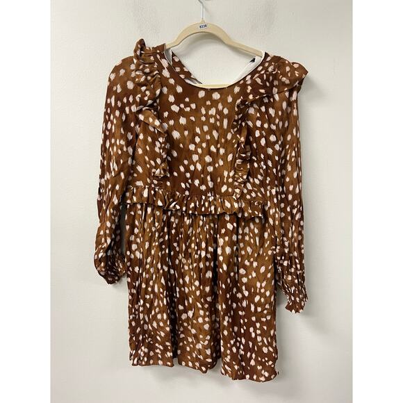 Zara Dresses & Skirts - Zara Brown and White Printed Ruffle Midi Dress
